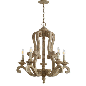 Oria 27" Adjustable Wood/Iron Rustic Scrolled LED Chandelier - JONATHAN Y